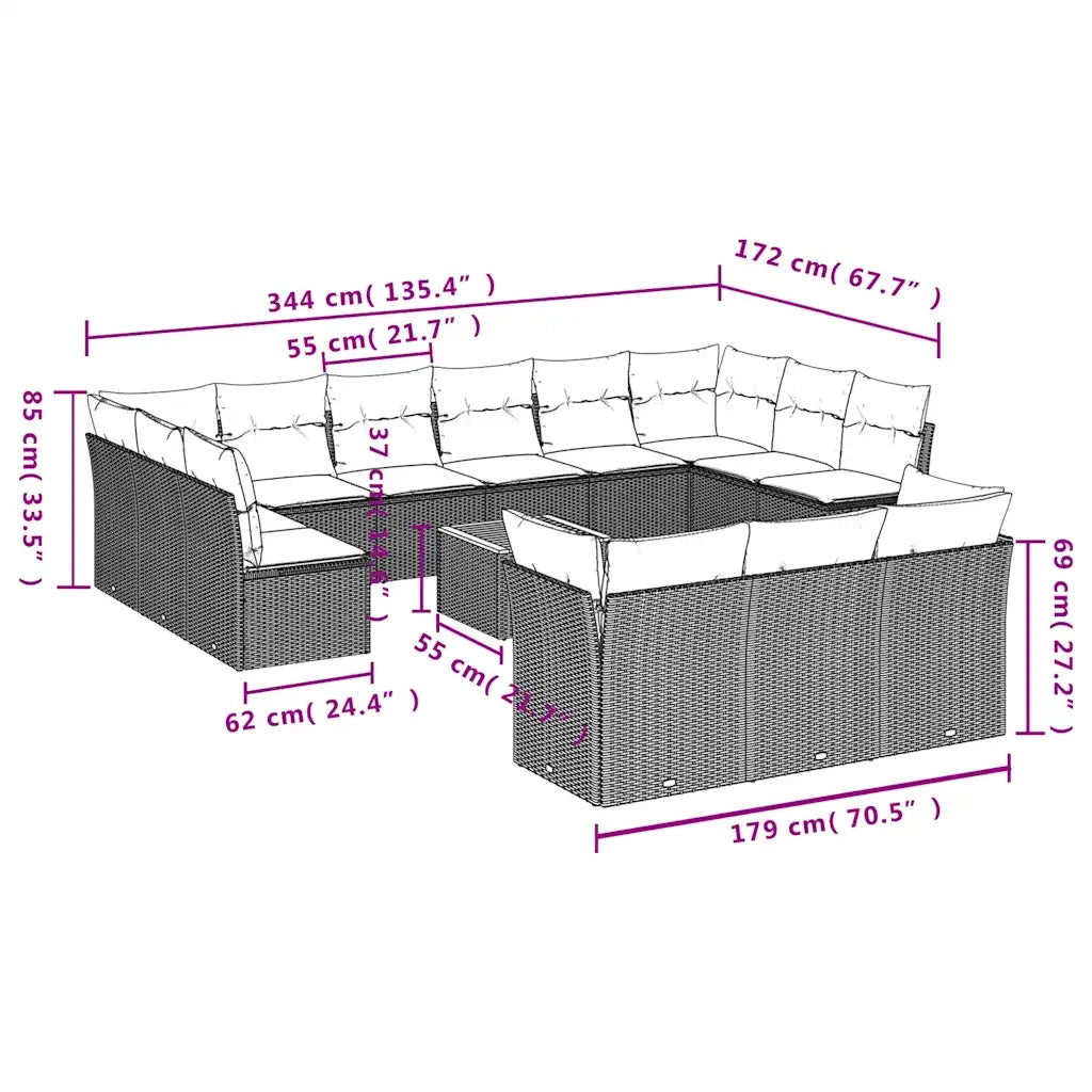 Set Divani da Giardino 14pz con Cuscini in Polyrattan Grigio 3256257