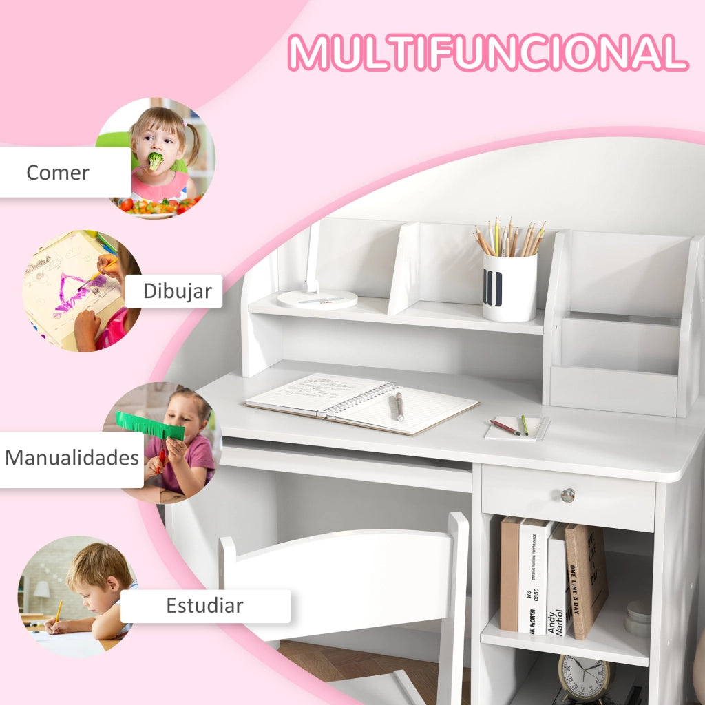 Scrivania per Bambini con Sedia e Cassetti ¨C Minimal ¨C 90x45x90 cm Bianca