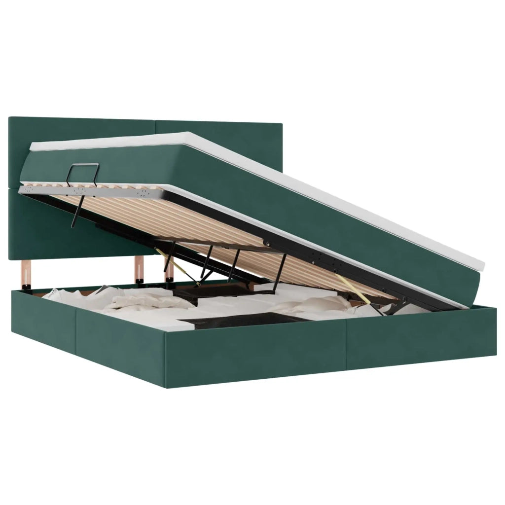 Letto con contenitore e LED Verde Scuro 160 x 200 cm Velluto