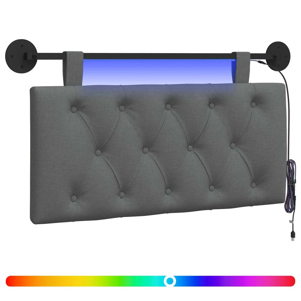 Testiera sospesa Con luce LED Grigio Scuro Tessuto 3424514