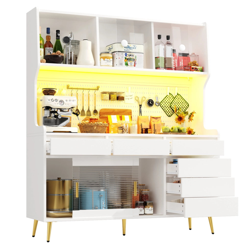 Credenza con Ripiani e Cassetto, LED e App ¨C MINIMAL ¨C Bianco 145x39x171