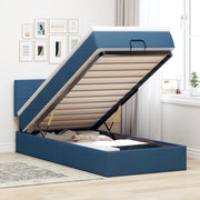 Pouf Letto con Materasso e LED Blu 100x200 cm in Tessuto