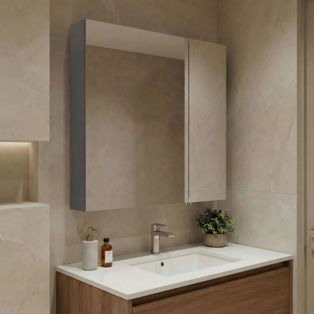Mobile da bagno con specchio "Nuvola 60 v2" - 66 x 16 x 60 cm - Grigio