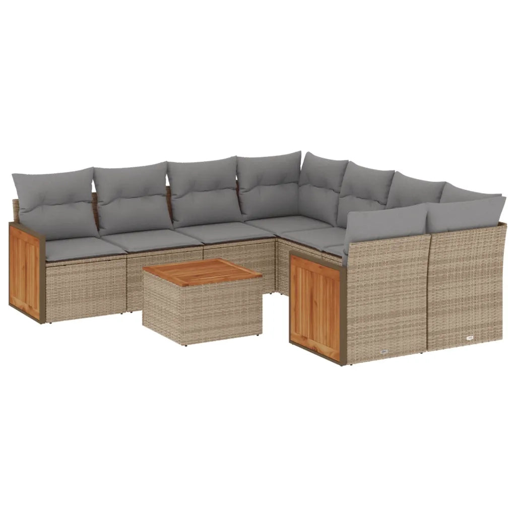 Set Divano da Giardino 9 pz con Cuscini Beige in Polyrattan 3259910