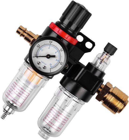 Regolatore di Pressione per Acqua - Doccia a Pressione - Regolatore di Pressione 1/4 pollice - Filtro dell'Aria - Connettori Rapidi - Manometro - Materiali Duraturi
