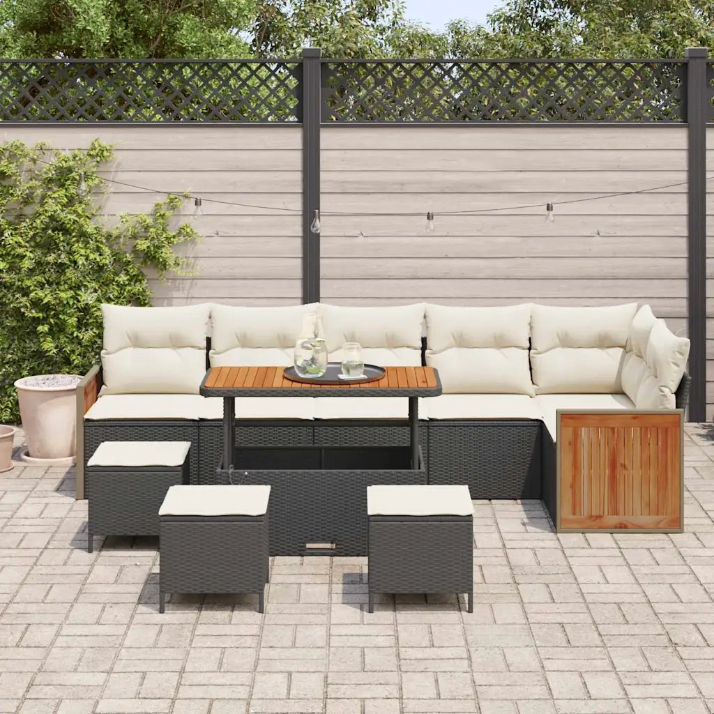 Set Divano da Giardino con cuscino 10 pcs Nero e Crema