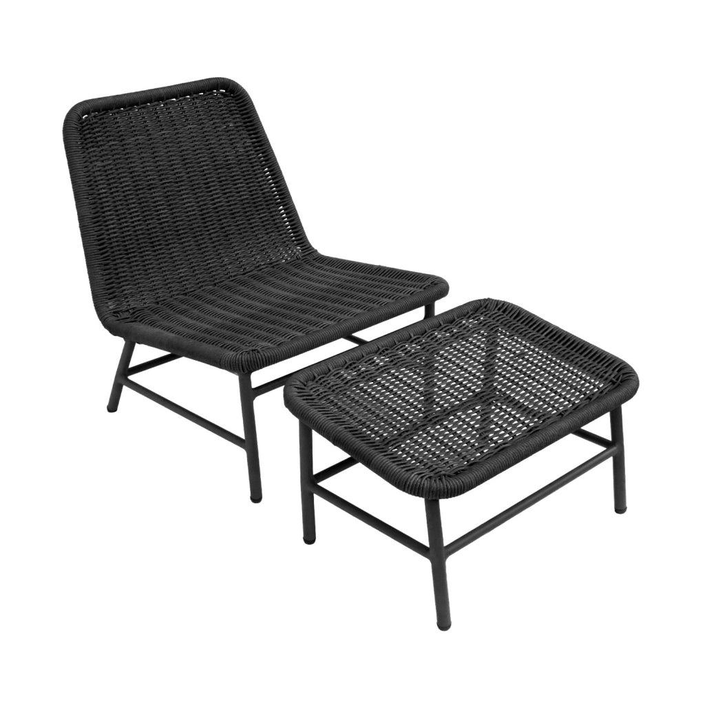 Set 2 poltrone da giardino con poggiapiedi in alluminio e corda,