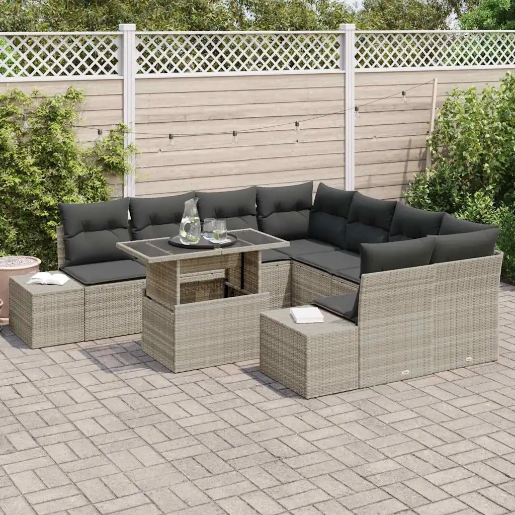 Set Divano da Giardino 9 pcs Grigio chiaro polyrattan 3349158
