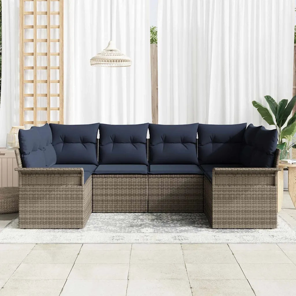 Set Divano da Giardino 6 pcs Grigio Poly Rattan 3354174
