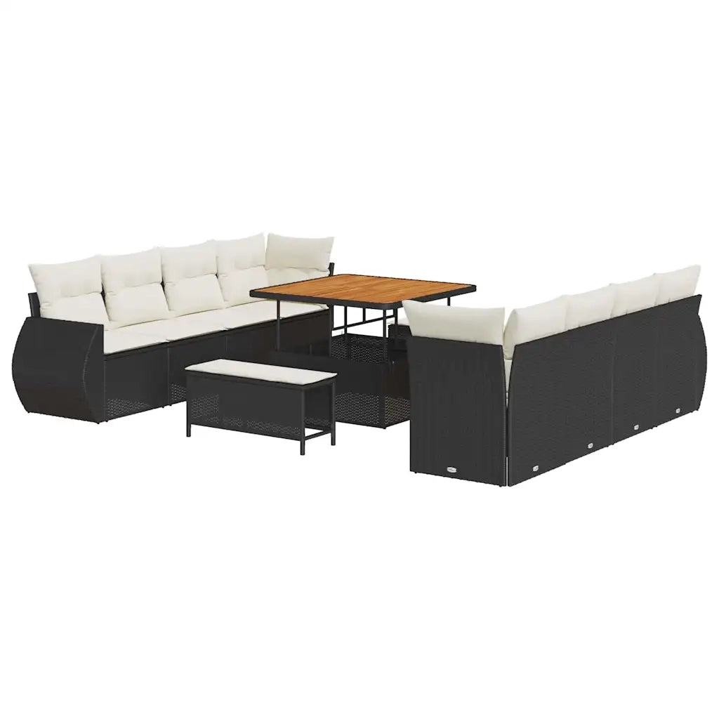 Set Divano da Giardino con cuscino 11 pcs Nero polyrattan 3361855