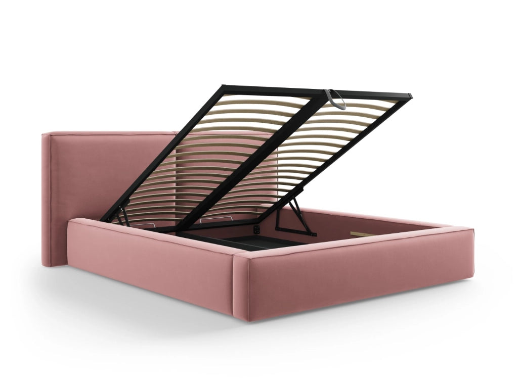 Cosmopolitan Design - Letto a cassettone con testiera doppia "Arendal" 200x200cm in velluto rosa 