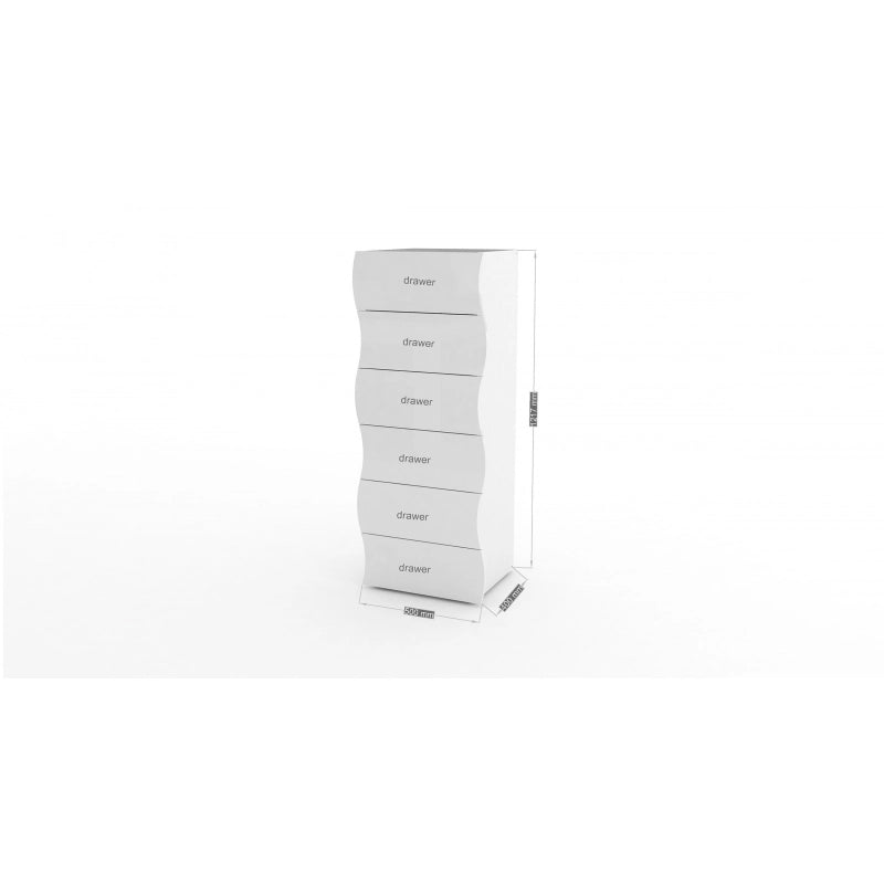 Cassettiera Onda Kommode 6 Cassetti – 50x121,7x40 – Bianco Lucido