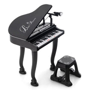 Tastiera a 37 tasti per bambini con sgabello, Pianoforte giocattolo multifunzionale portatile con microfono Nero