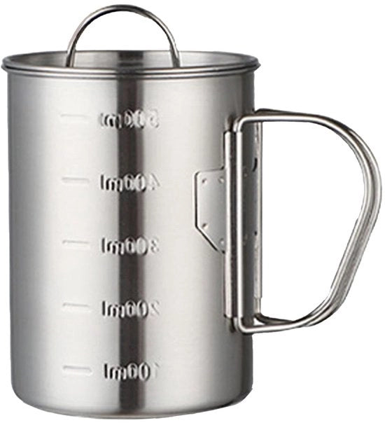 Moka per campeggio in acciaio inossidabile - Opzionale - Maniglie ripiegabili - Coperchio - Scala di misura - Capacità 500ML - Moka per campeggio