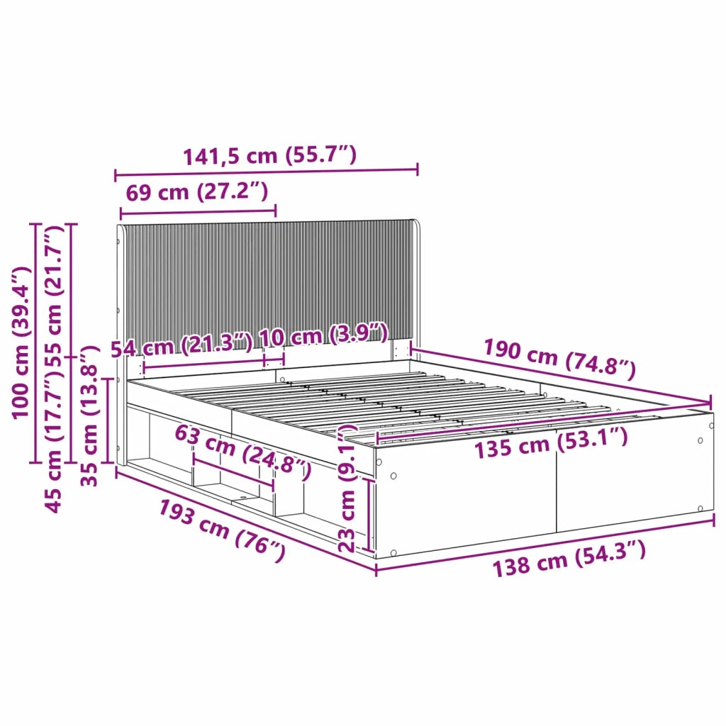 Struttura del letto con stoccaggio e testata-Giroletto con contenitore Grigio Cemento 777881