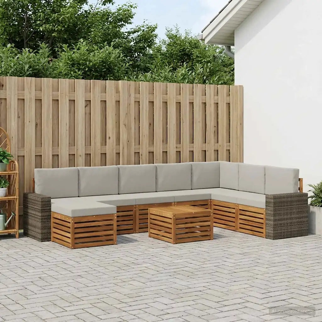 Set di divani da esterno 9 pcs Naturale e Grigio Chiaro 3384757