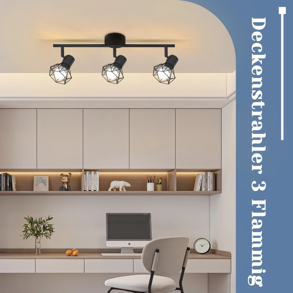 ZMH Faretto da soffitto a LED a 3 luci - lampada da soffitto retrò nera 350°