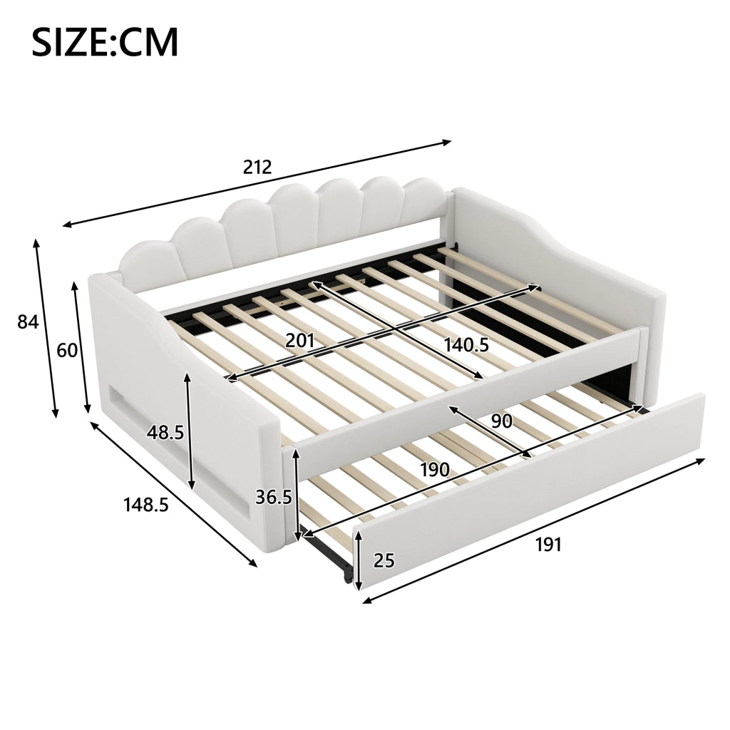 Letto Imbottito con LED e Letto Estraibile ¨C MINIMAL ¨C Beige 140x200