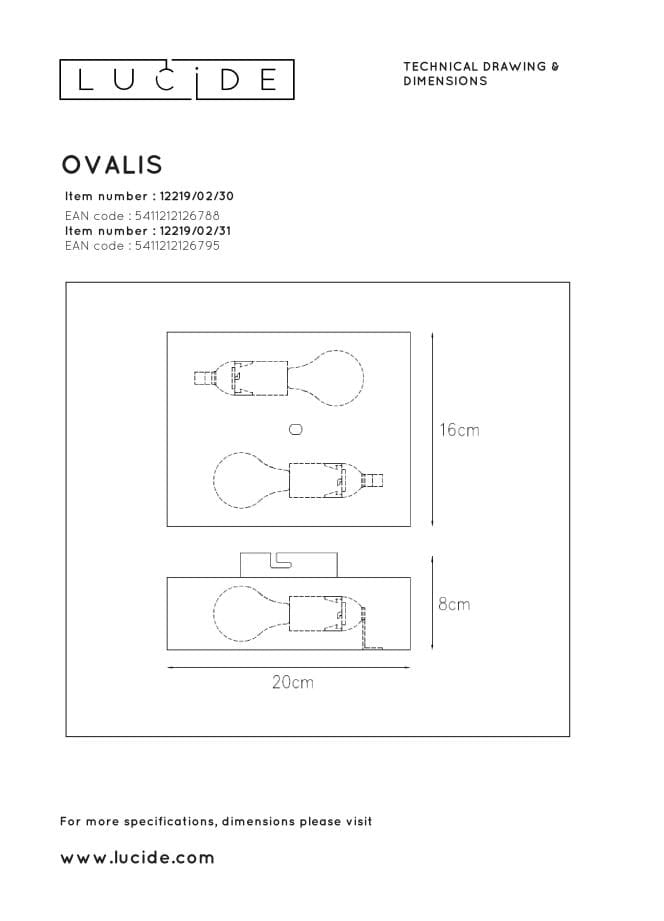 Applique Lucide Ovalis 2xE14 nera ottone 12219/02/30