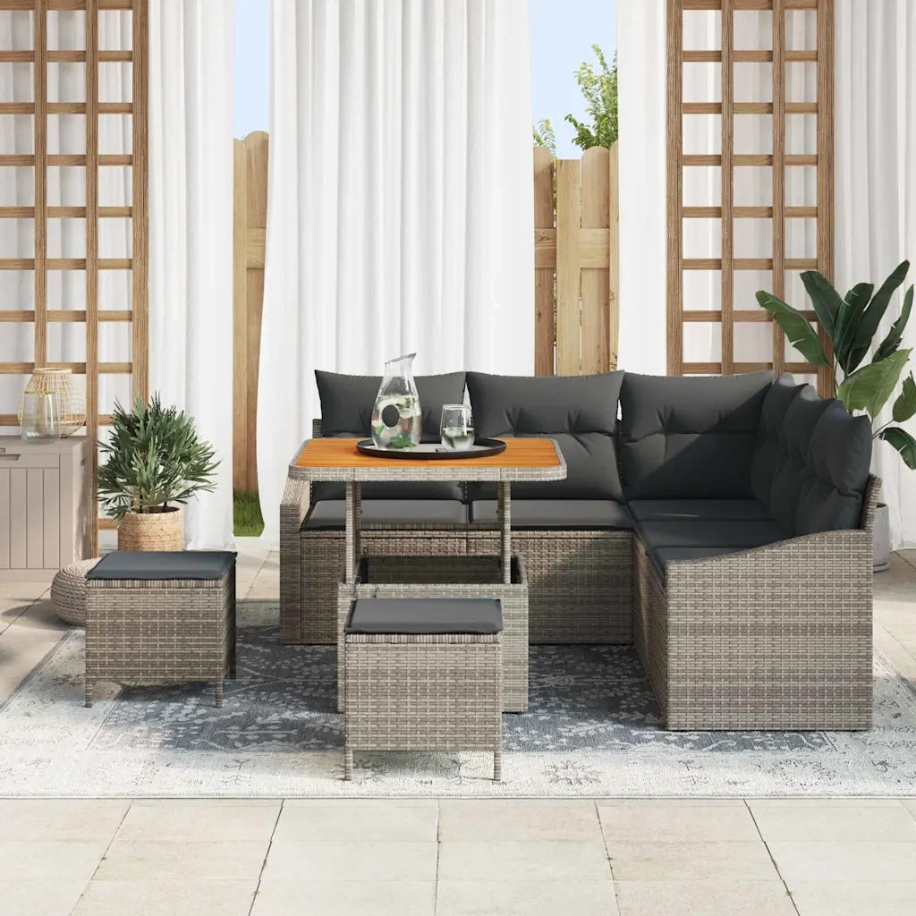 Set Divano da Giardino con cuscino 8 pcs Grigio Poly Rattan 3364603