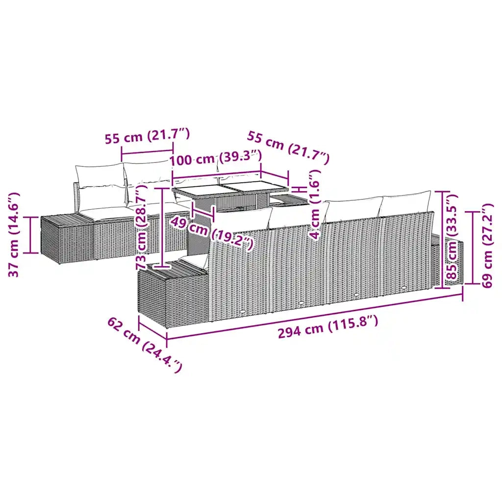 Set Divano da Giardino con cuscino 9 pcs Grigio polyrattan 3349145