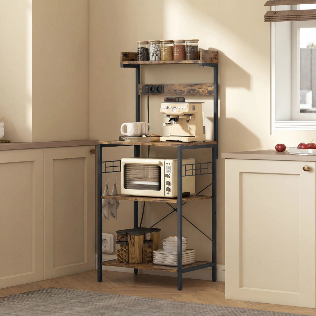 Libreria da Cucina con Ripiani Ajustables e Prese ¨C Minimal ¨C 60x42x137 cm Marrone