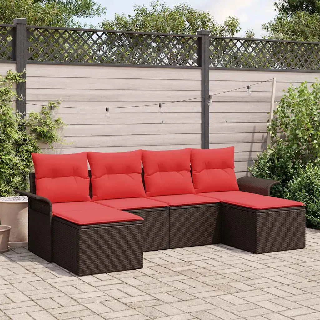 Set Divano da Giardino con cuscino 6 pcs Marrone polyrattan 3345474