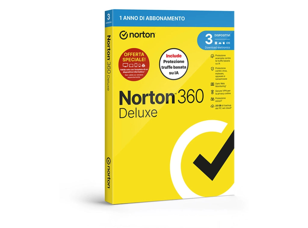 Norton 360 Deluxe 2026 - Antivirus per 3 Dispositivi Licenza 1 Anno + 25GB Cloud