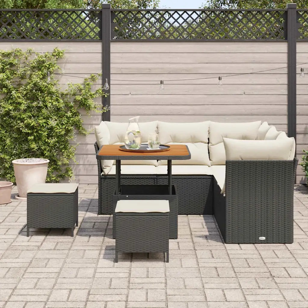 Set Divano da Giardino con cuscino 8 pcs Nero e crema
