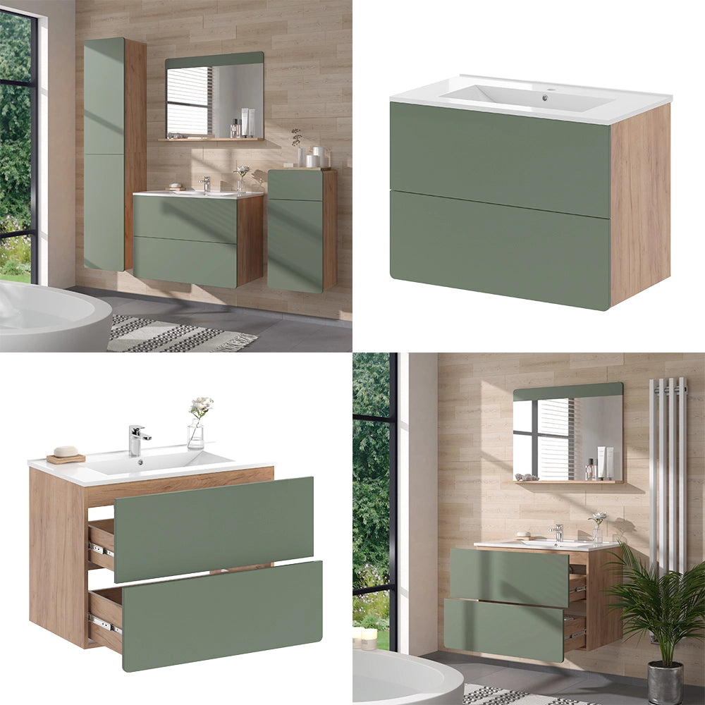 Vicco Set di mobili da bagno Goldkraft rovere/verde 2 pezzi