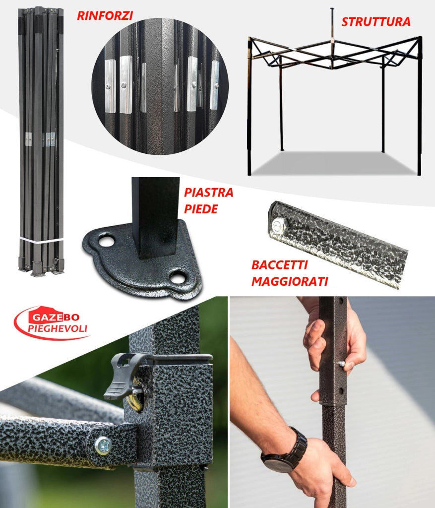 Gazebo 3x3 m nero pieghevole portatile estendibile richiudibile estensibile acciaio con laterali per fiere eventi stand chiosco tenda tendone mercato mercatino  