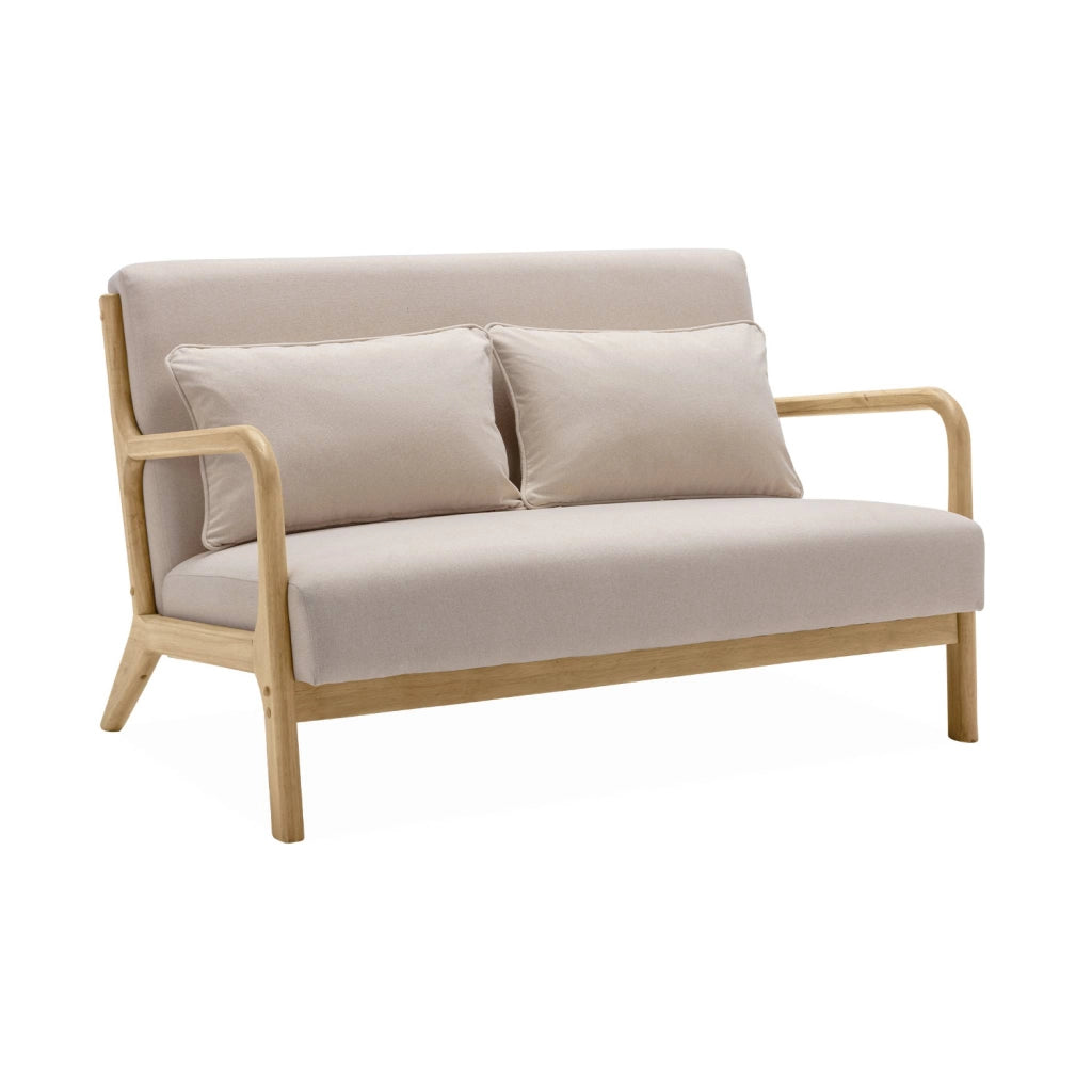 Set panca scandinava 2 posti e poltrona in legno, beige