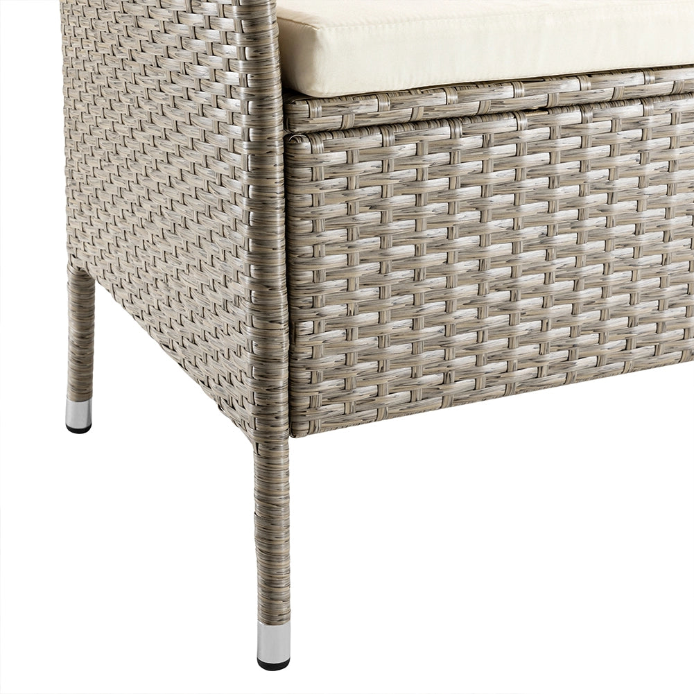 Divano Panca da Giardino Crema in Polyrattan Panchina Divanetto con Ripiano Vetro