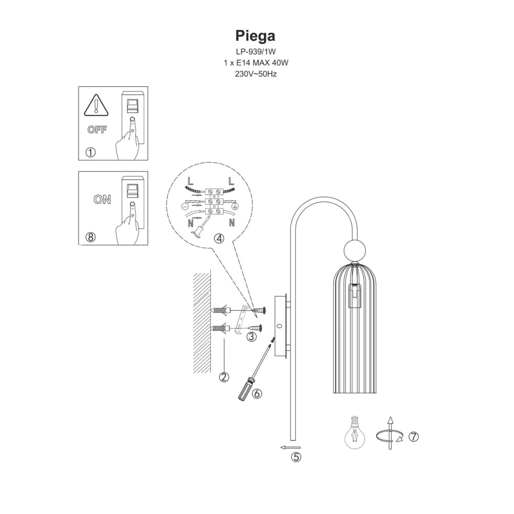 Lampada a sospensione Piega E14 bianca oro Ø10 Light Prestige