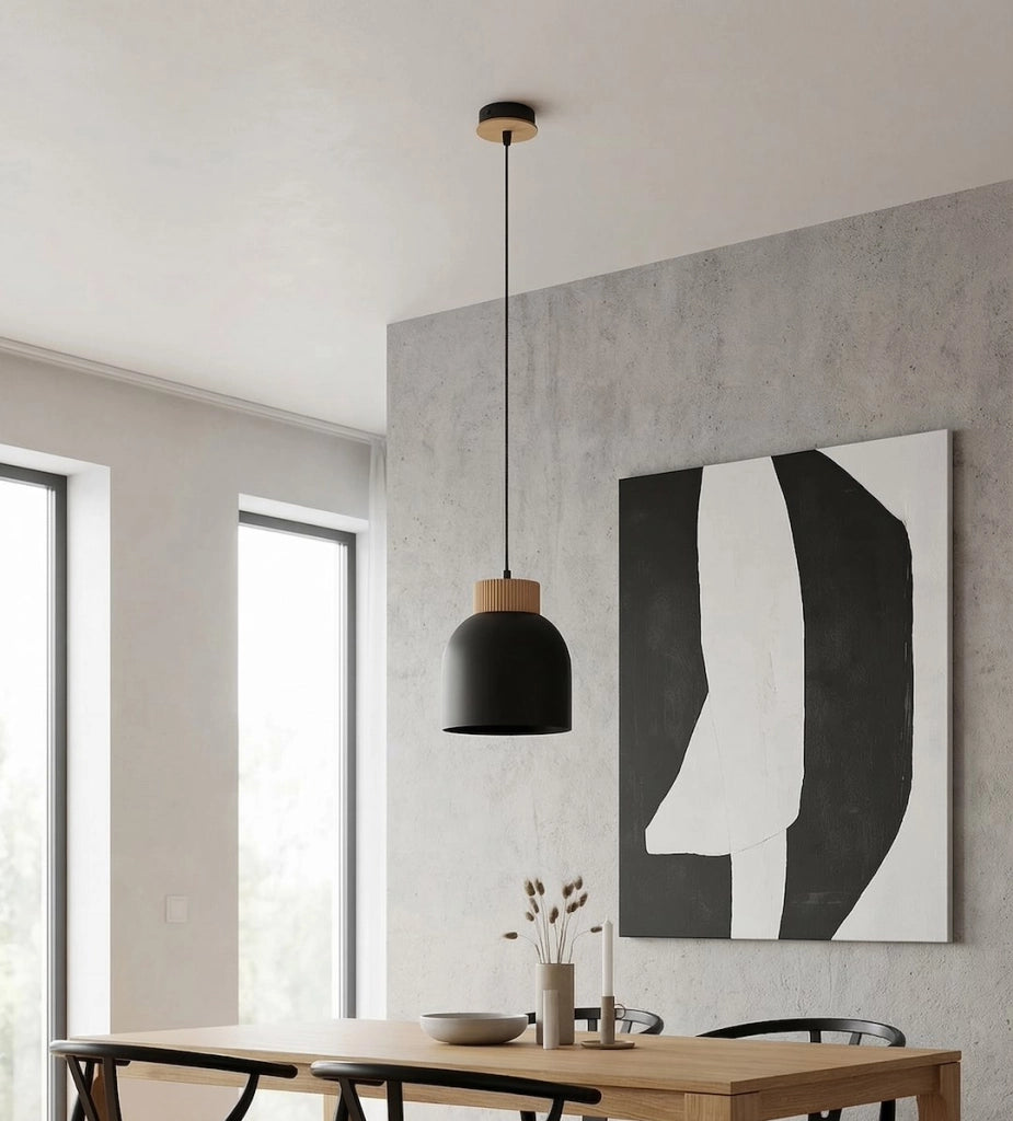 Lampada sospensione VIGO nera legno scandinava 1xE27 Emibig