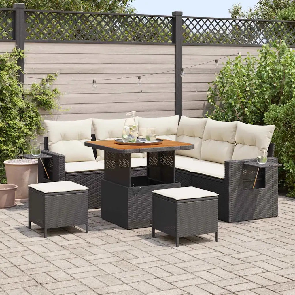 Set Divano da Giardino 9 pcs Nero e Crema polyrattan 3363690