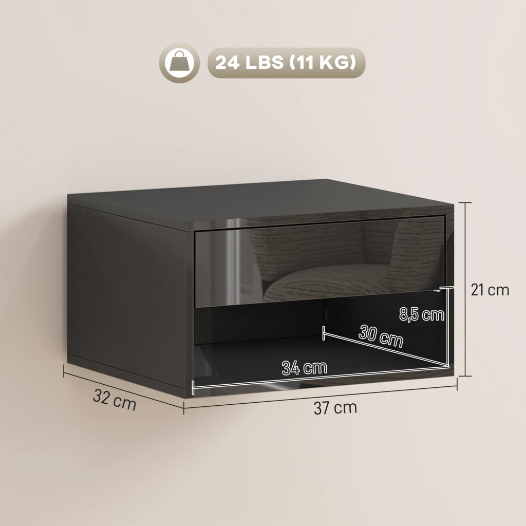 Comodino con cassetto ¨C Zephmum ¨C 37x32x21 cm Nero Lucido