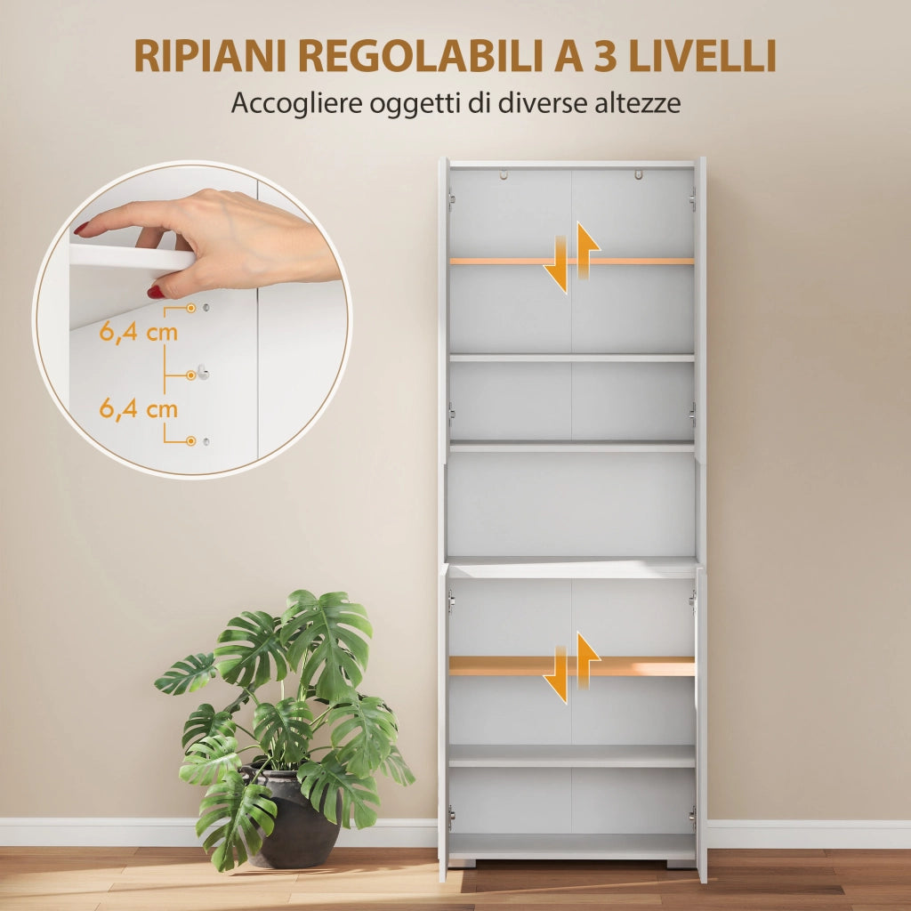Credenza da Cucina Alta 68x34x180 cm Mobile Dispensa con Ante Soft-Close in MDF Bianco Lucido