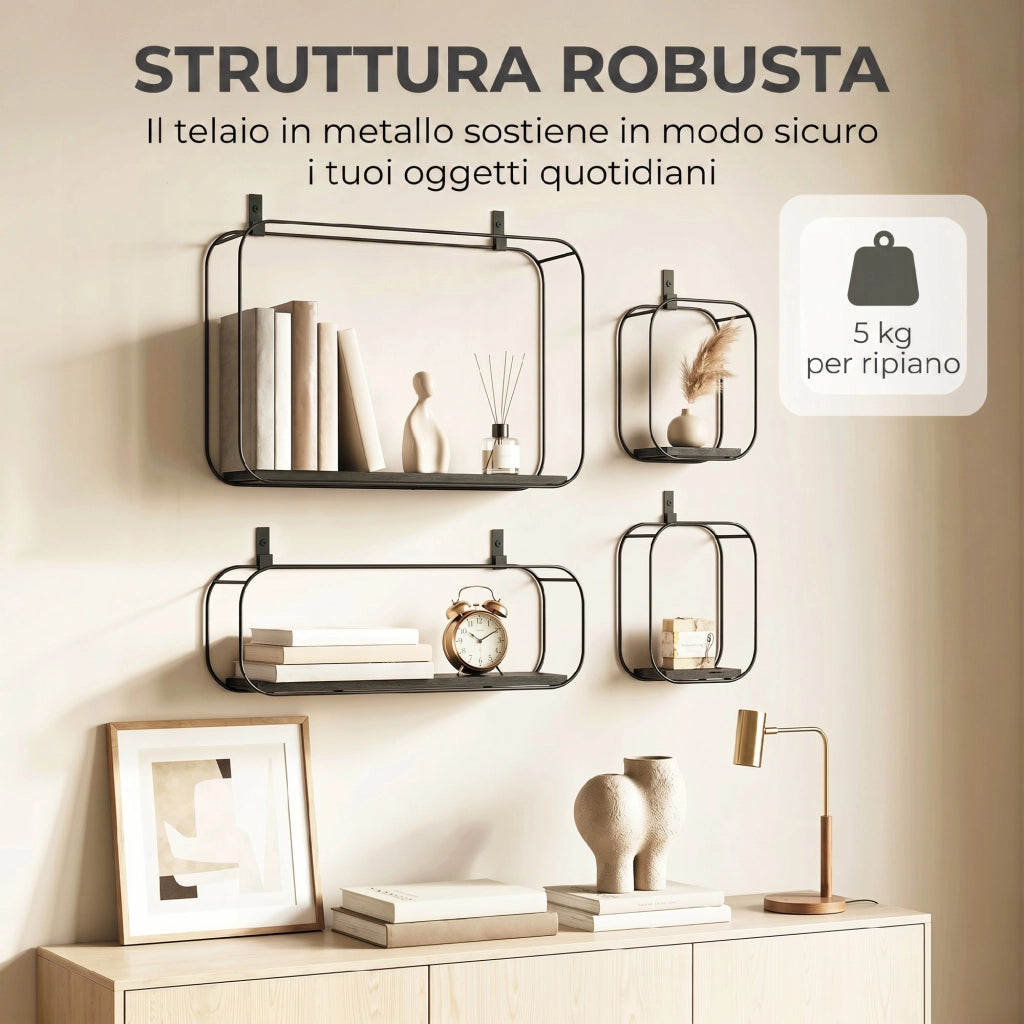 Mensole a Muro Geometriche ¨C Xylo ¨C Set 4 Pezzi Nero Design Moderno