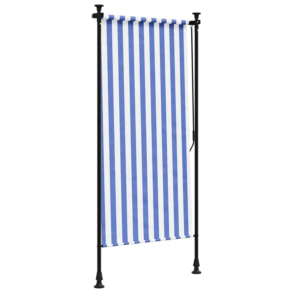 Tenda a rullo | Tenda avvolgibile Esterno Blu e Bianca 120x270cm Tessuto e Acciaio