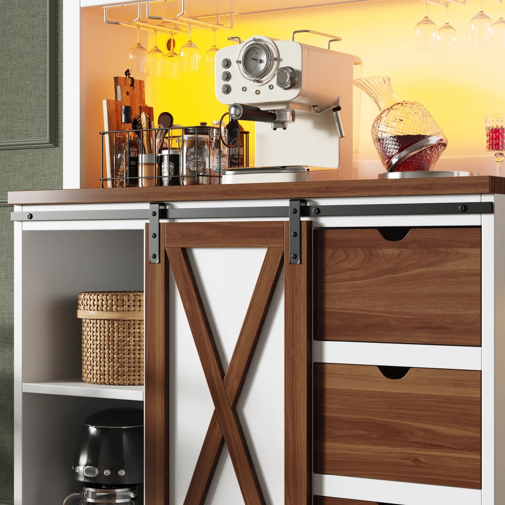 Credenza con LED e Cassetti ¨C MINIMAL ¨C Bianco, Ante Scorrevoli