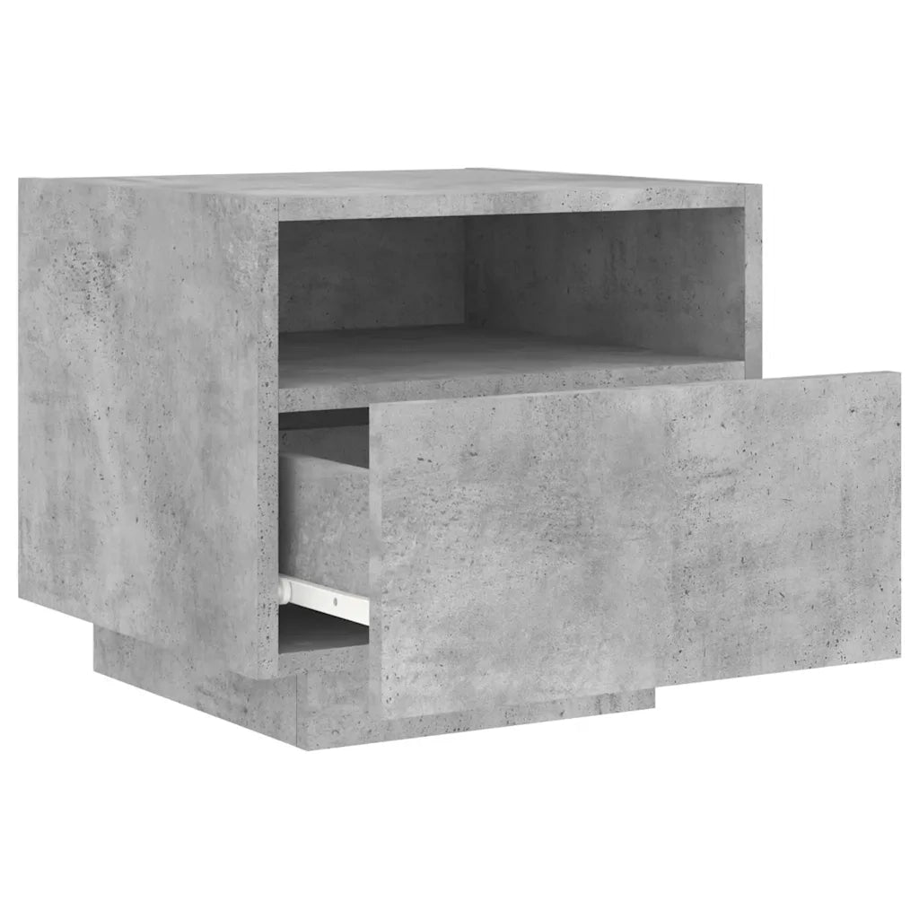 Comodino con Luci LED-Tavolino da notte Grigio Cemento 40x39x37 cm