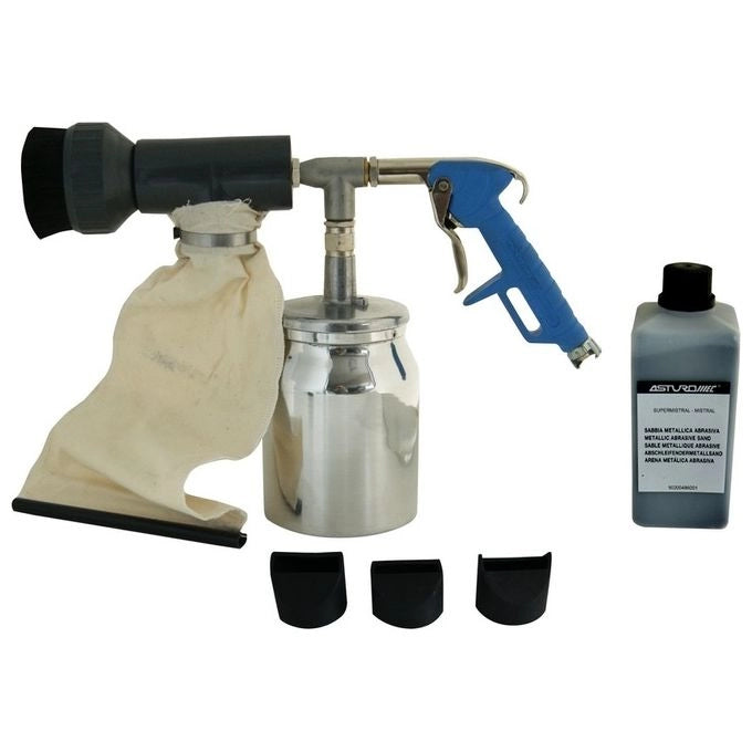 Walmec 0060150 Mistral Pistola Sabbiatura Kit serbatoio alluminio 1000 cc 3 ugelli gomma pressione 5,0 8,0 bar 2,2 Kg