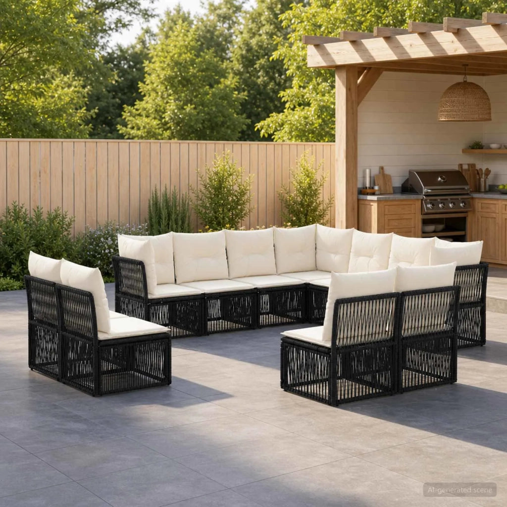 Set Divano da Giardino 11 pz Nero polyrattan 3434257