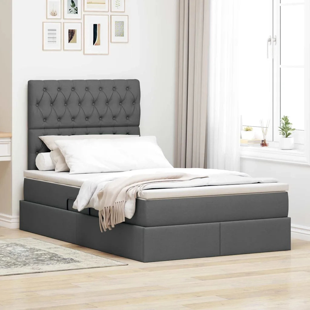 Letto con contenitore e LED con led Grigio scuro 120 x 190 cm