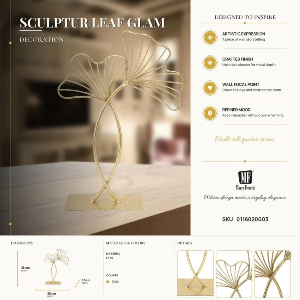Scultura decorativa Leaf Glam in ferro dorato