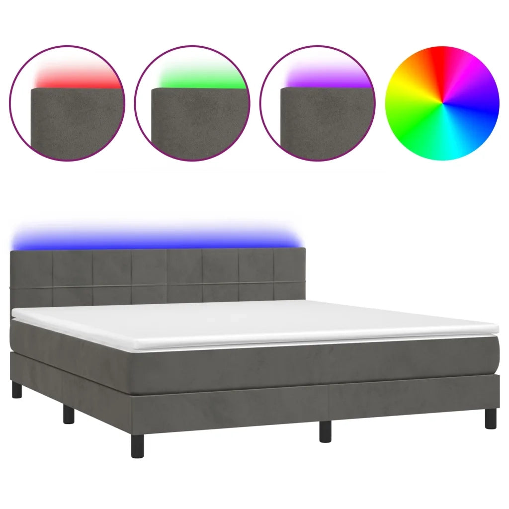 Letto a Molle con Materasso e LED Grigio Scuro 160x200 cm 3134412