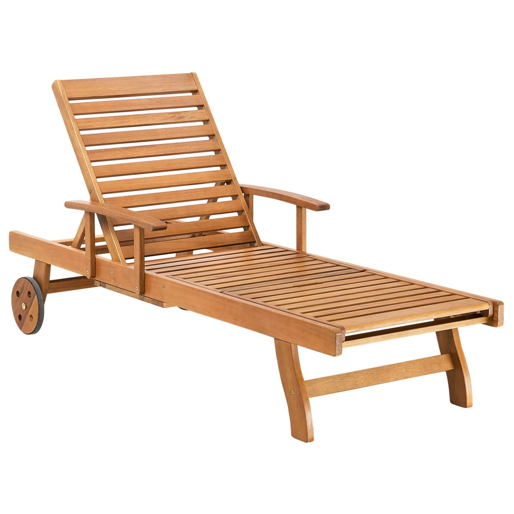 Lettino Prendisole Regolabile con Ruote in Legno Acacia Resistente