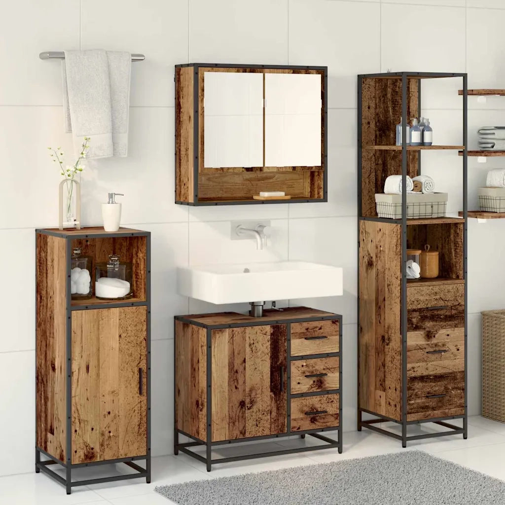 Set di mobili per il bagno con cassetto 3 pcs Legno vecchio 3402521
