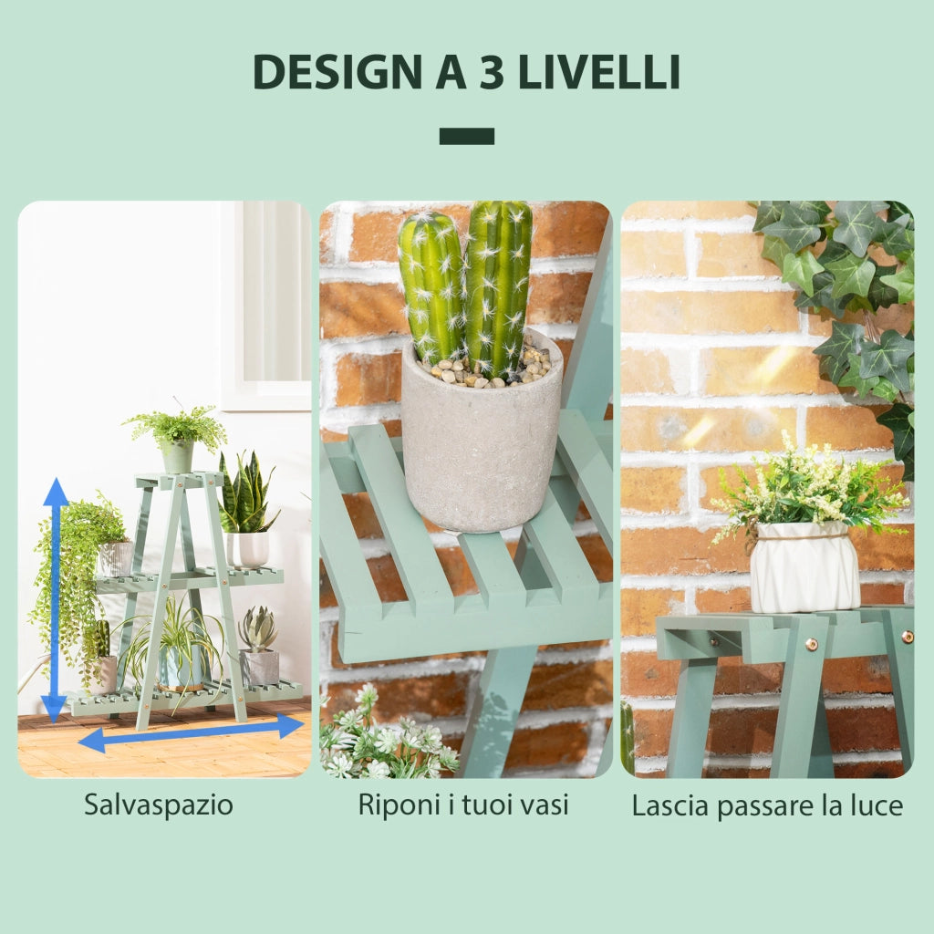 Portapiante 3 Livelli ¨C Xylo ¨C Legno Abete Verde Chiaro 76x26x76cm Interno Esterno Giardino